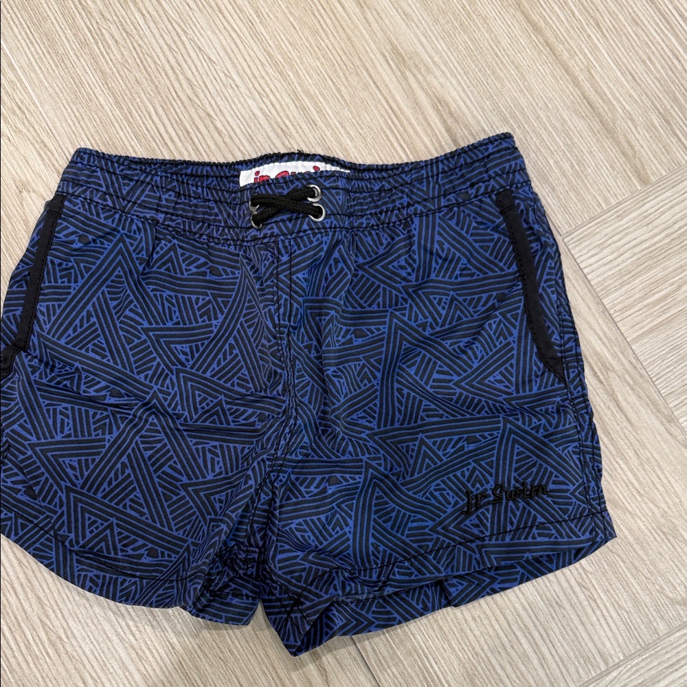 Blue Geometric Kids Swim Trunks